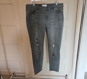 Lane Bryant Distressed Gray Skinny Jeans with Embellishments